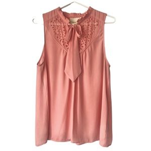 Maeve Anthropologie Peach Pink Sleeveless Blouse Cutouts Tie Front Size 12